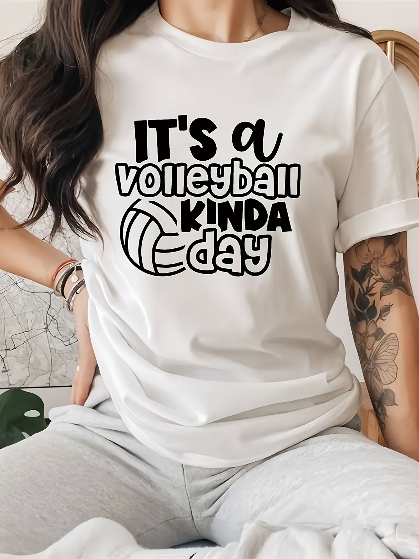 womens a volleyball day graphic t shirt casual short Temu