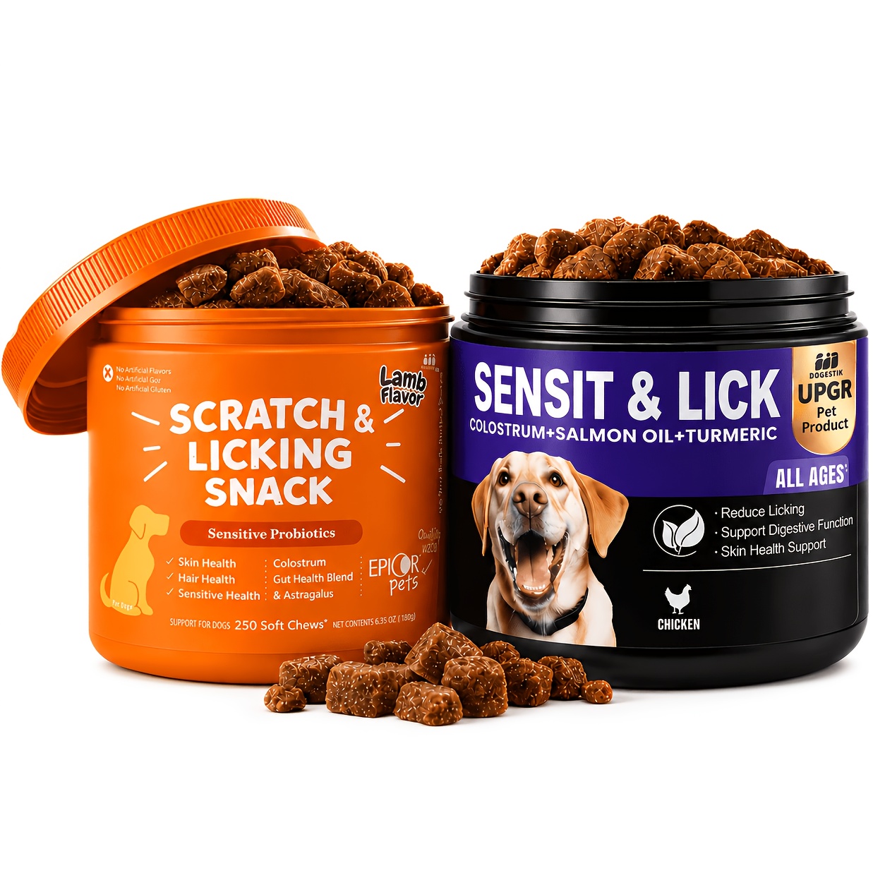 TEMU [2pcs Set] Supplement, Lamb Flavored Light Beige And Fur Supplement, Containing Probiotics To Scratching | Dog Skin Licking Fur Care