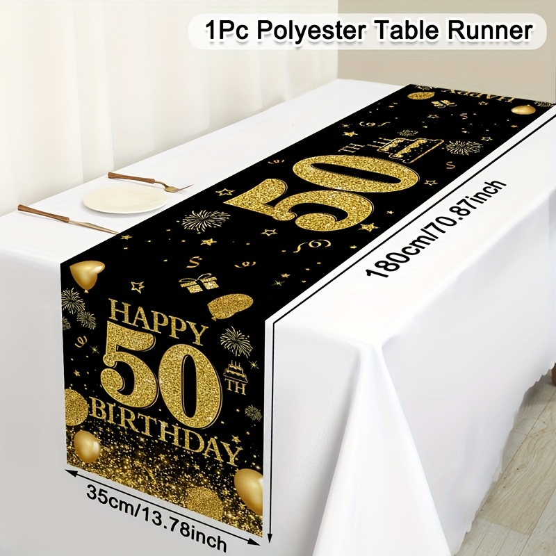 E-shop Happy 50. Geburtstag Tischdecke Deko, Schwarz Gold Glitzer Polyester Tischdecke, Feiern Sie 50 Jahre Geburtstag Jubiläum Partyzubehör, Küche