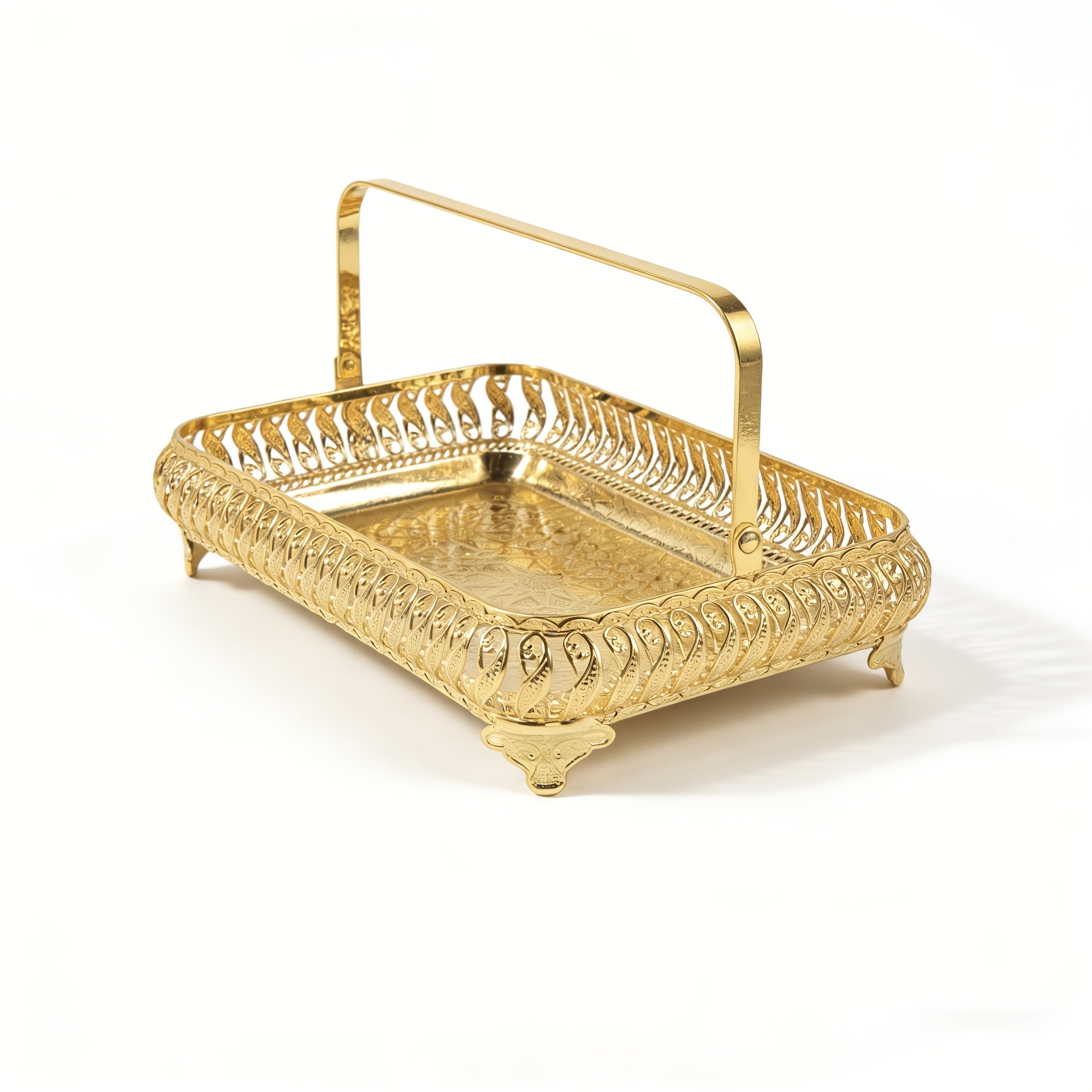 High-quality Rectangular Gold-plated Tray With A Detachable Handle, Perfect For Upscale Hotel Service And Home Decoration. (non-food Contact)