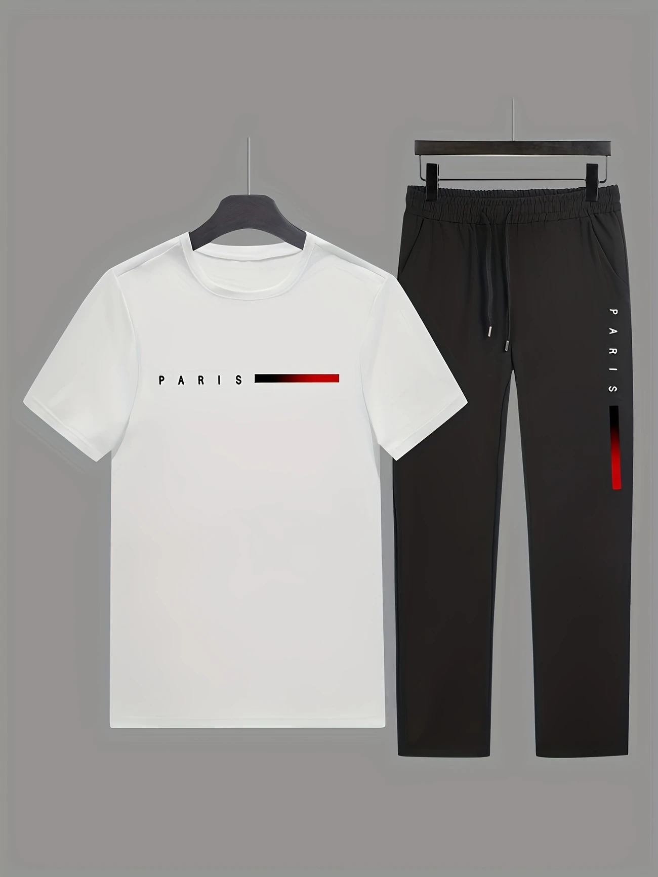 mens casual sports two piece set short sleeve top straight leg pants with paris print fashionable and trendy ideal for summer parties casual and everyday wear short sleeve top print trousers details 27