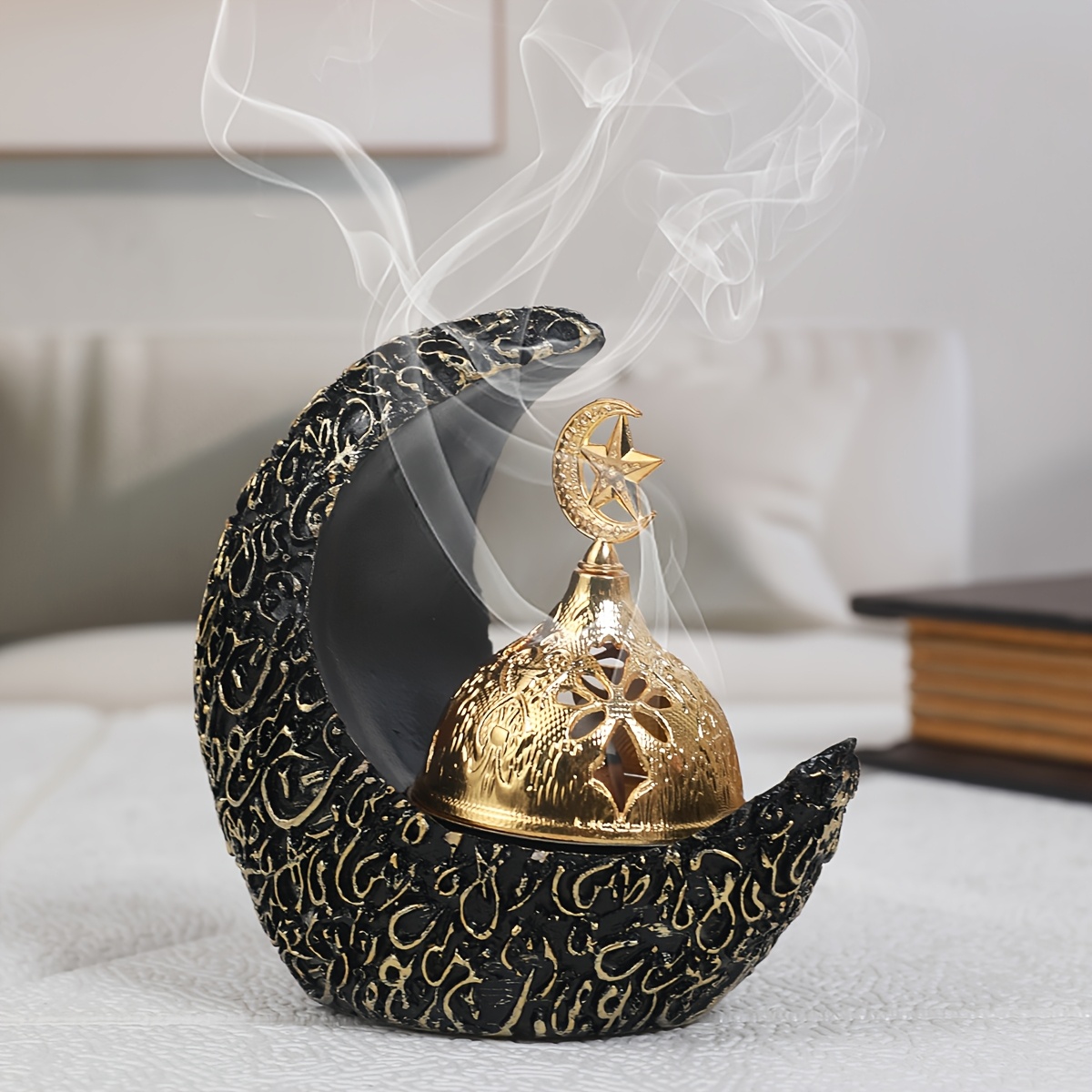 Image of 1pc Star Moon Crescent Resin Incense Holder (incense Not Included) Resin Incense Holder, Creative Ornament, Desktop Decoration