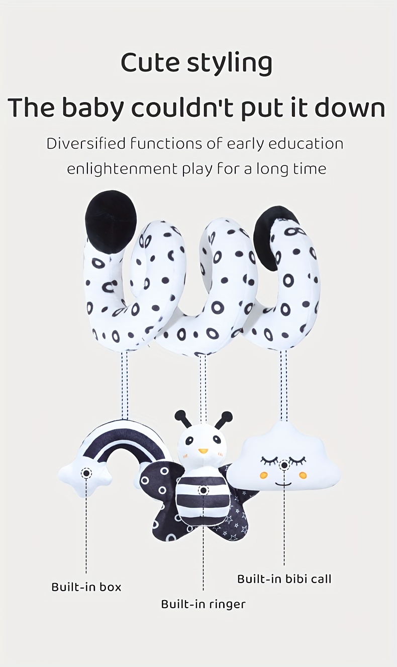 baby decoration black and white hanging toys stroller spiral plush toys for car seats baby travel toys bee owl     details 4