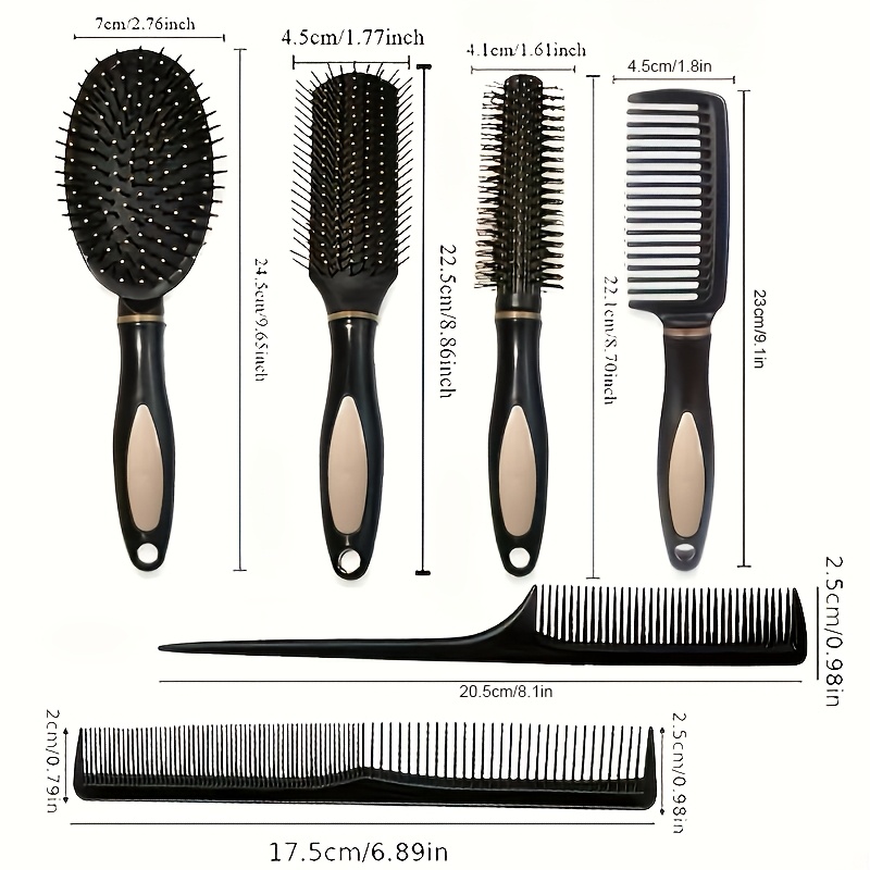 6pcs Black Styling Hair Tool Set with Detangling Comb