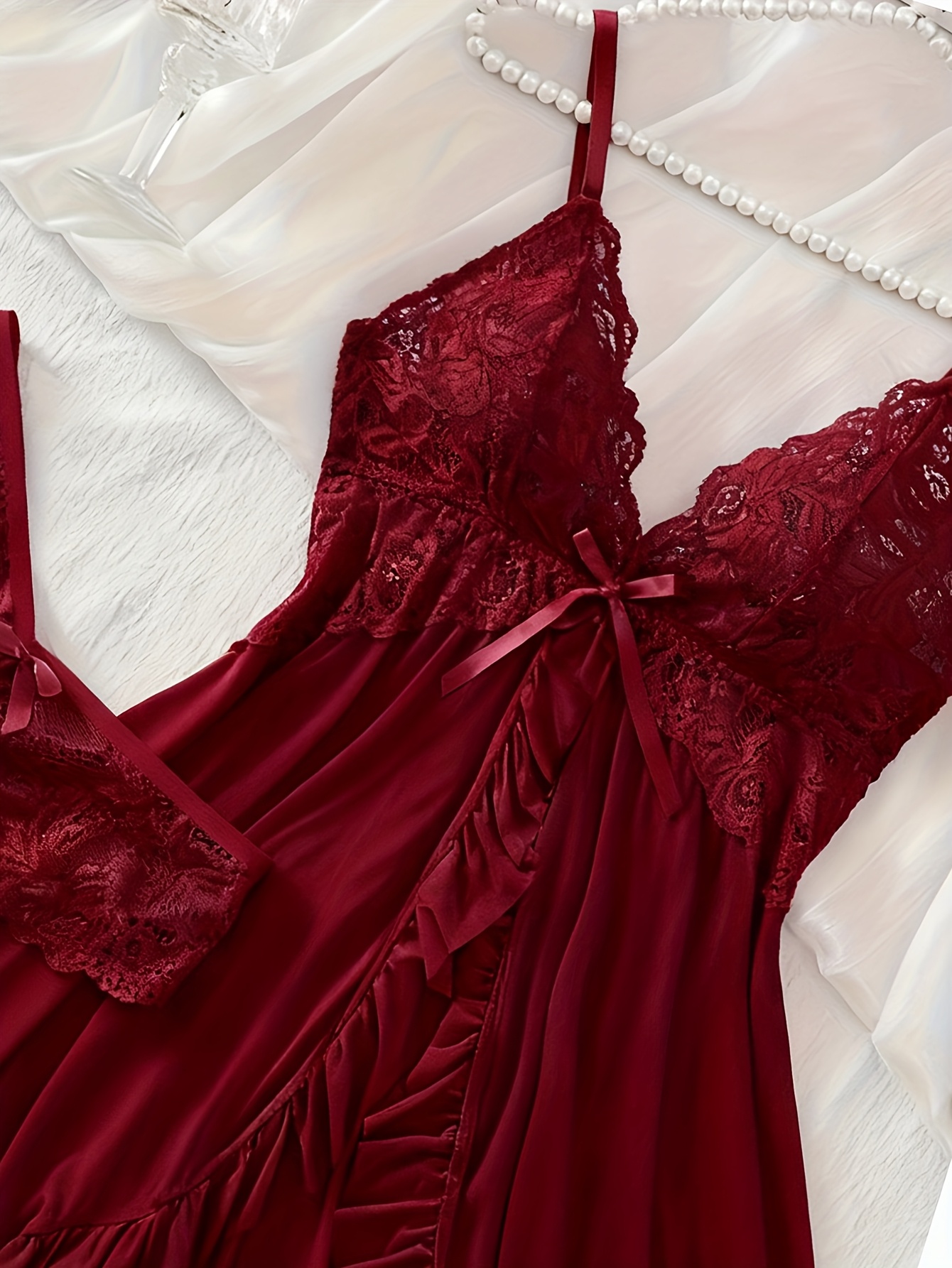 robe cami   col   femme, chemise de nuit en dentelle, robe dintérieur française Détails du produit 24