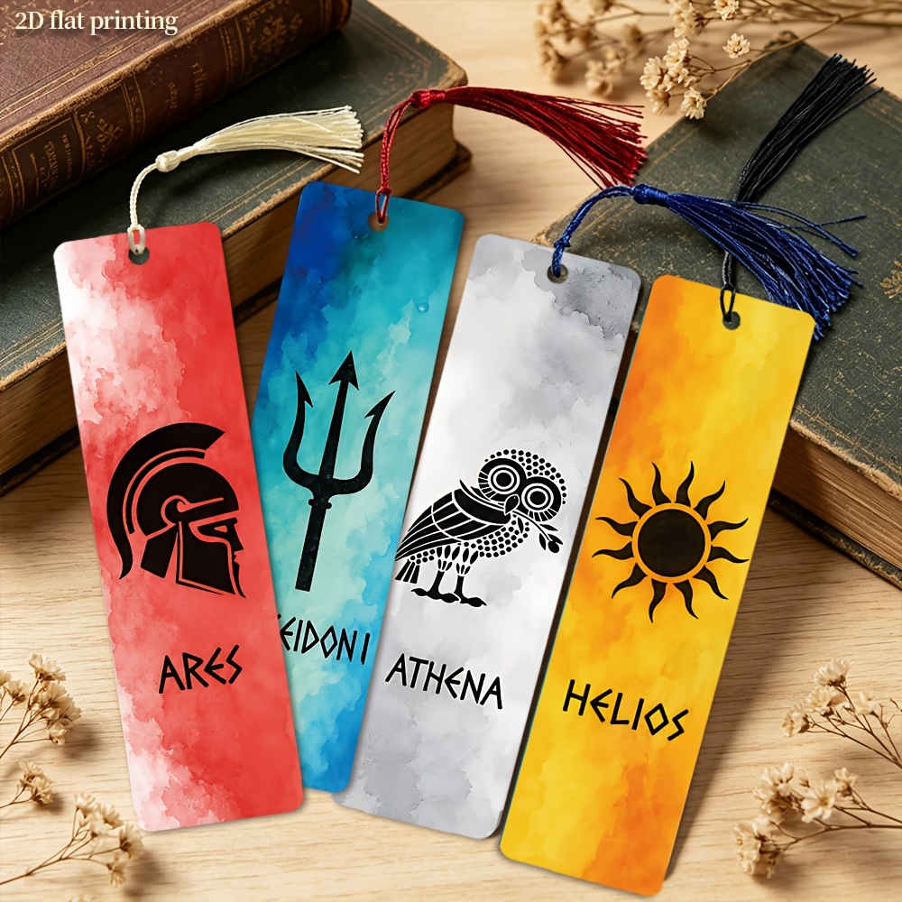 TEMU Greek Mythology Symbols And Watercolor Tassel Bookmark Set, Tassel Color Random, 5.9×1.57 Inch, 4pcs, Durable And Unique, Reading Gift For Art