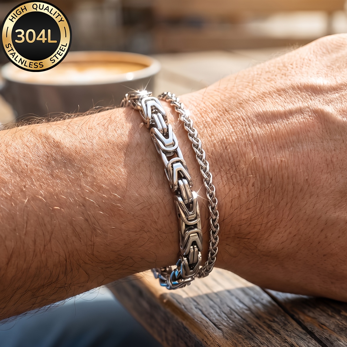 TEMU 2pcs Of 304l 304l Stainless Steel Bracelet, Waterproof And Non-fading, Men's Jewelry Set, Fashionable Jewelry, Suitable For Daily Wear, Perfect