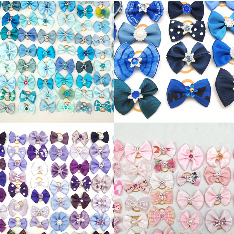 

20 Pcs Pet Bows: Adorable Rhinestone & Pearl Handmade Bows For Dogs & Cats - Perfect For Grooming Accessories