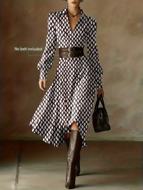 Women'S Elegant Vintage Date Autumn Winter Deep V Collar Diamond Print Camel Brown Invisible Zipper Waist-Cinching Flared Long Sleeve Puff Sleeve Blouse Dress ( Not Included) Women'S Elegant Vintage Date Autumn Winter Deep V Collar Diamond Print Camel Brown Invisible Zipper Waist-Cinching Flared Long Sleeve Puff Sleeve Blouse Dress ( Not Included)