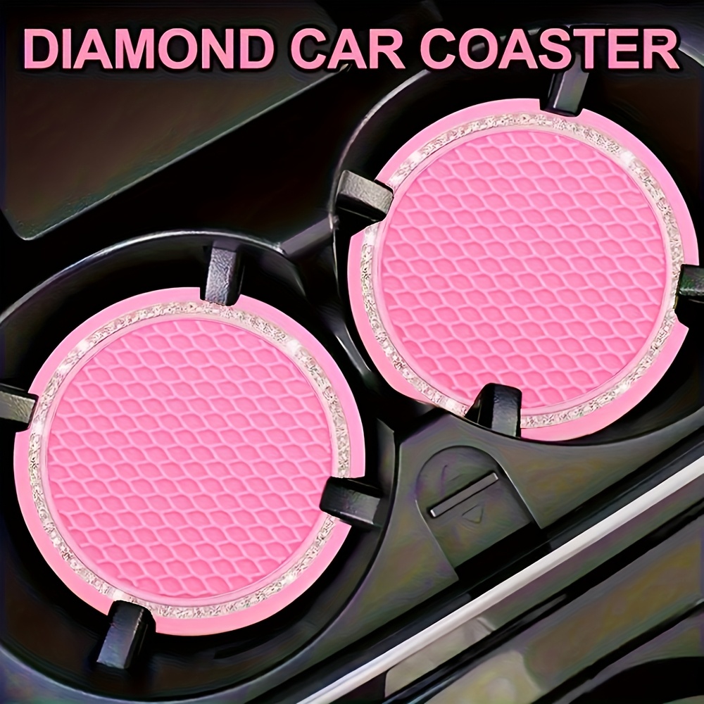 TEMU 2pcs Car Coasters, Universal Vehicle Shiny Coasters, Fashionable Cup Holder Pads, Car Interior Decoration Additions, Non-slip Car Coasters