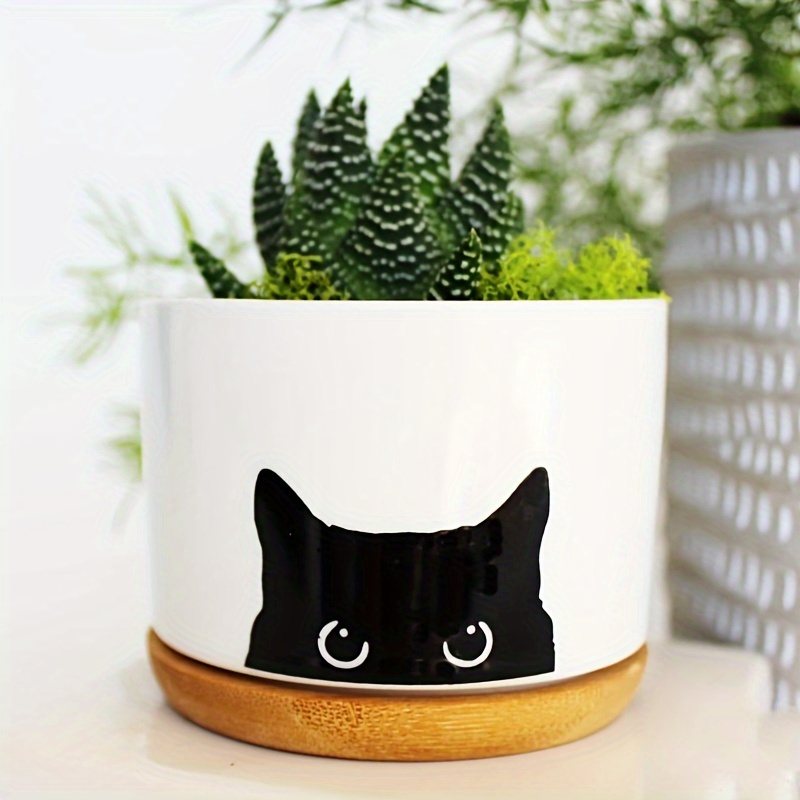 

1pc, Black Cat Ceramic , Cute Plant Pot With Drainage, Porcelain Container Home Office Decoration Suitable For Plant Lovers Teachers Friends Colleagues Gift