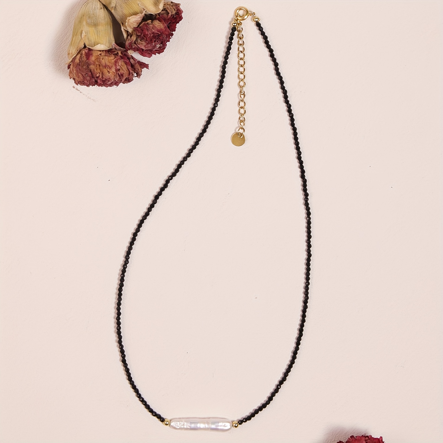 TEMU 1pc Women's Obsidian & Necklace - Beads, Hand-, Modern Statement Piece In Soft White And Black