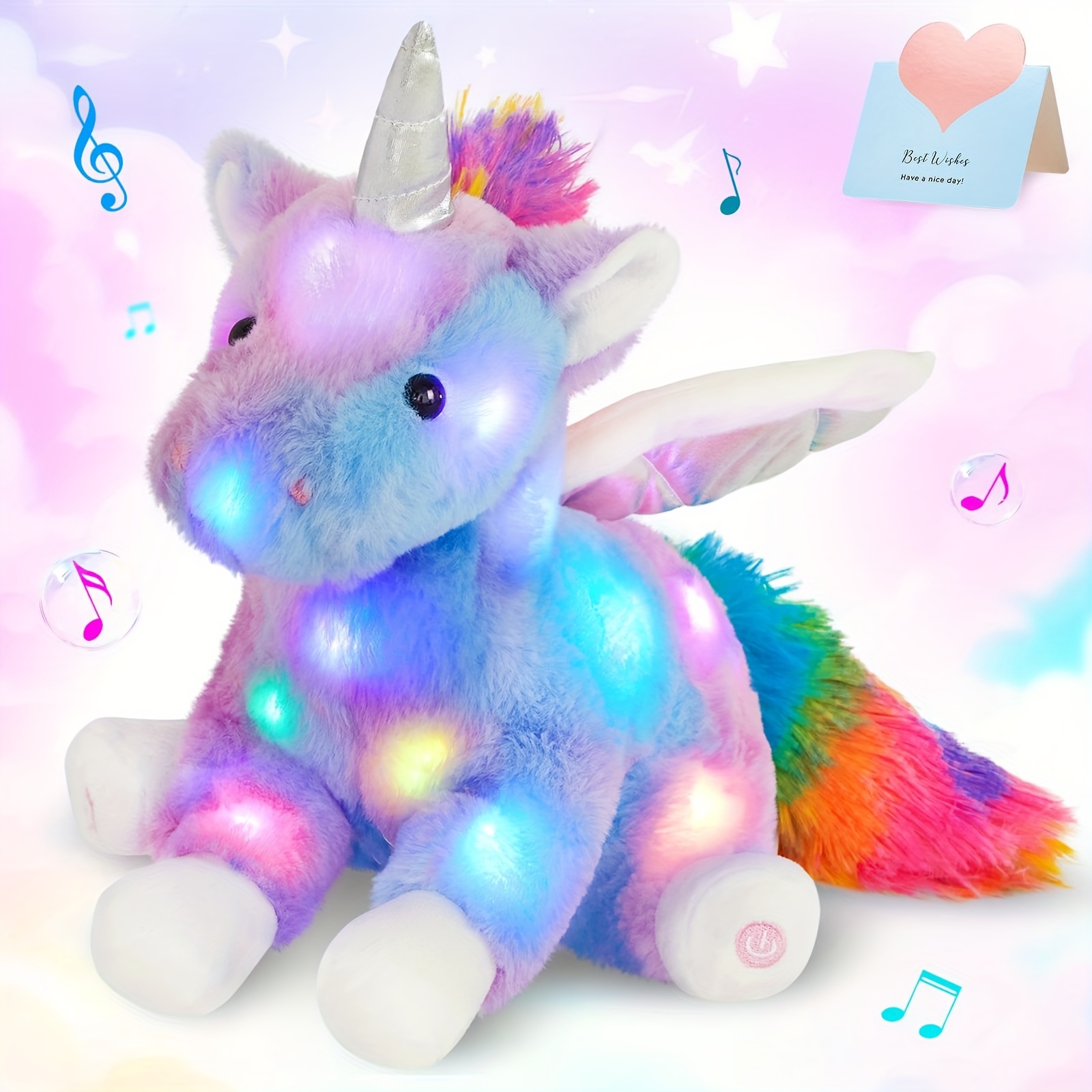 TEMU 16.5 Inch Unicorn Glowing (battery Not Included) Unicorn Plush Toy Animal, Light Up Singing Soft Stuffed Animals Decoration, Birthday Gift,