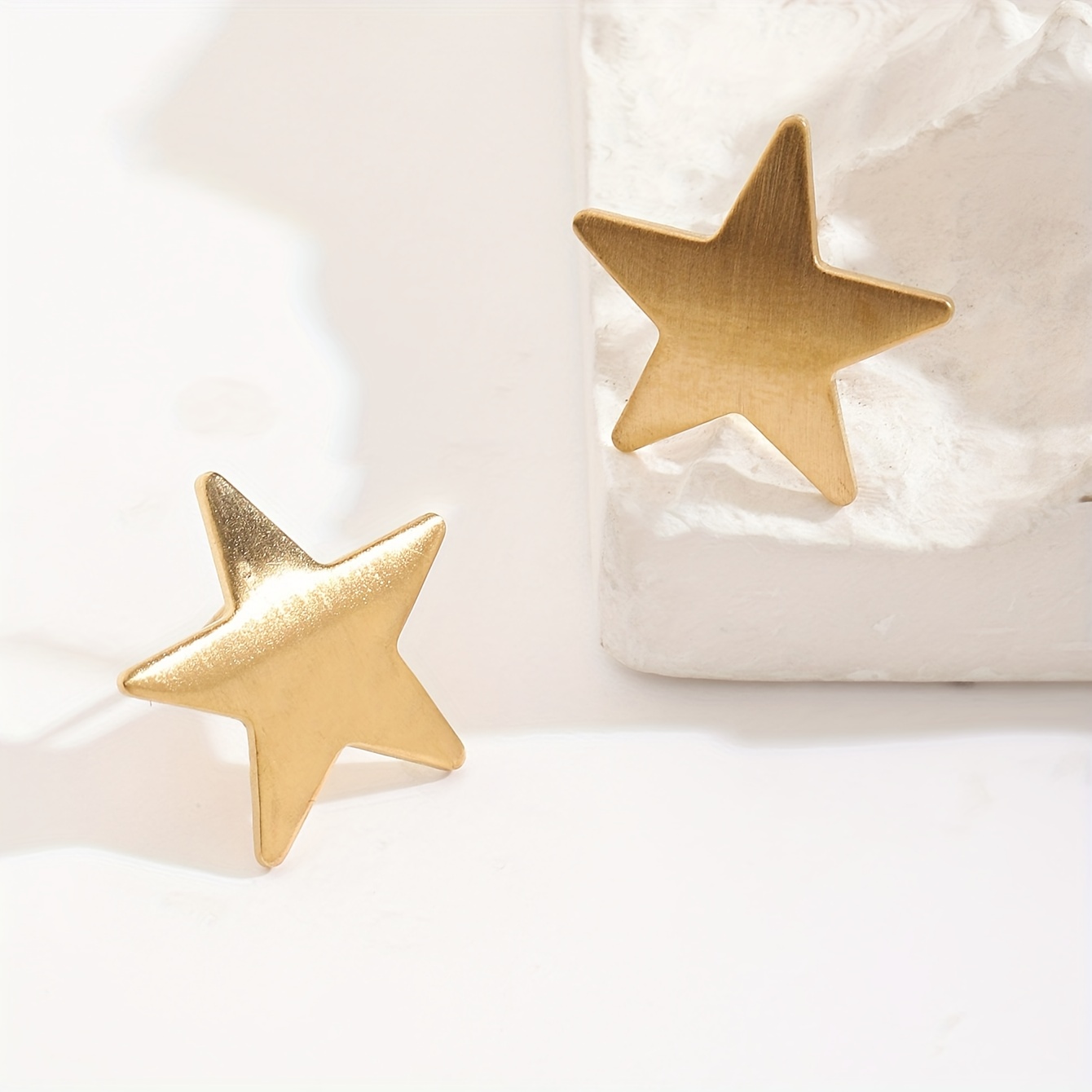 Golden Silvery Stainless Steel Five-Pointed Star Stud Earrings