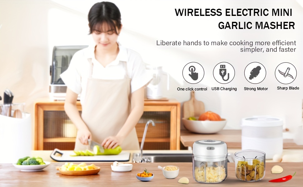 portable electric garlic vegetable chopper usb rechargeable mini food processor with powerful blender easy   for kitchen use details 4