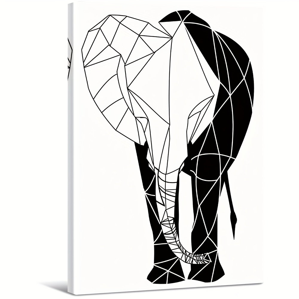 geometrisch zwart en wit olifant. houten frame voor op - Temu Netherlands, image size:1000x1000