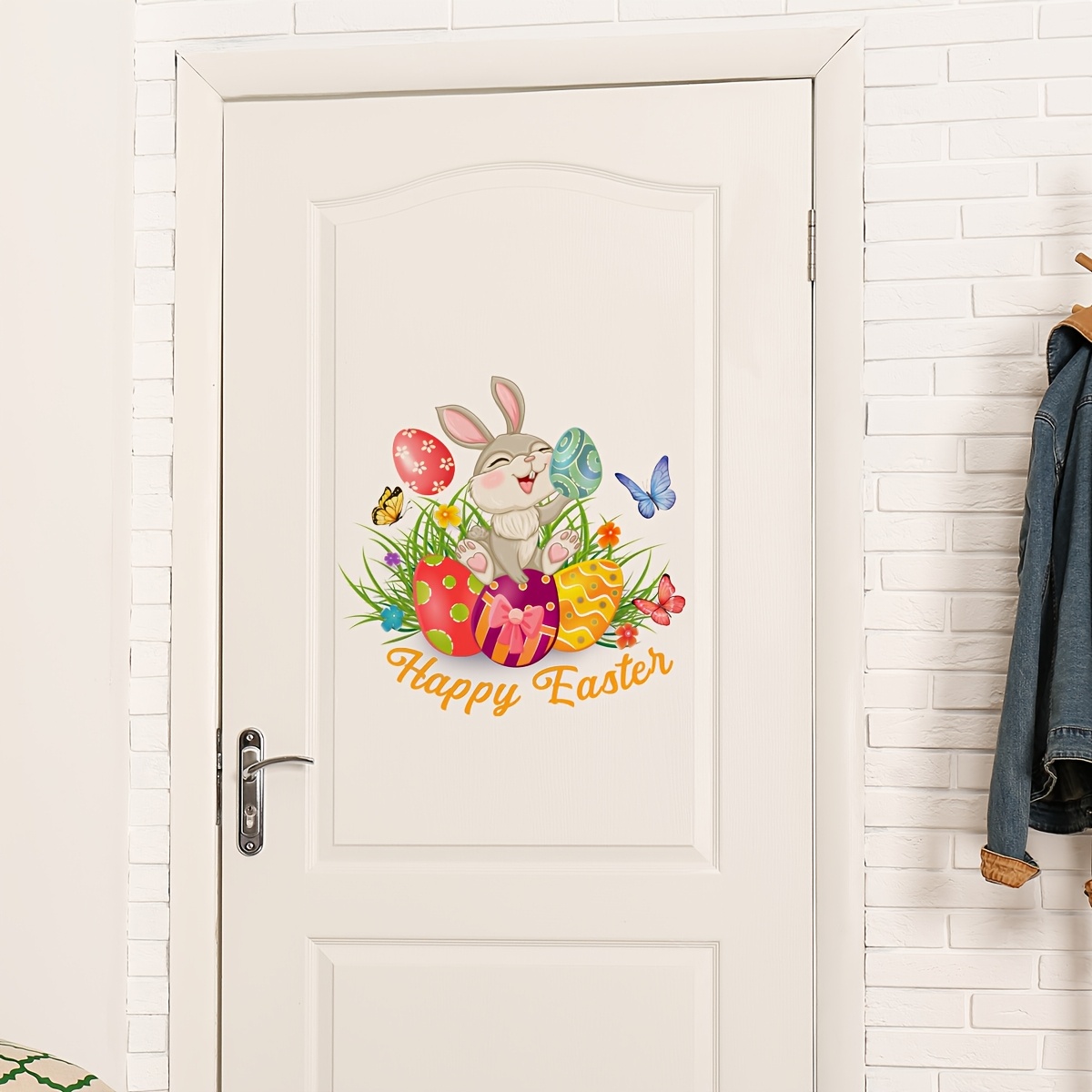 

1pc Easter Bunny And Eggs Pvc Sticker, 30x30cm, Self-adhesive Irregular Shape Decal For Home, Living Room, Bedroom, Bathroom, Toilet Lid Decoration, Single Use Ms2189