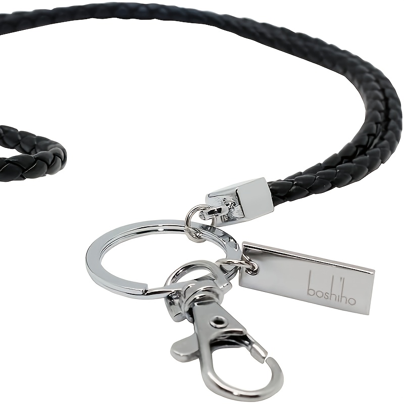 Image of 2d Office Lanyard, Pu Leather Necklace Lanyard With Strong Clip And Keychain For Keys, Id Badge Holder, Usb Or Cell Phone (black)