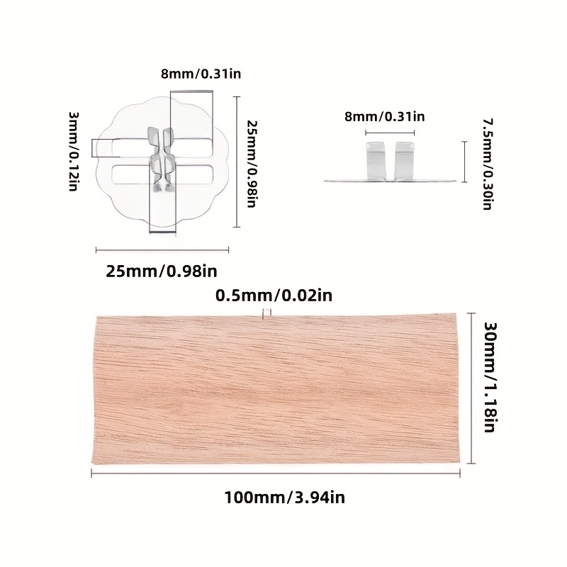 The Set Includes 5 Wooden Pieces, 5 Base Clips, Wooden Candle Wicks, And Curved Wooden Candle Wicks With Clips, All In A Wooden Candle Wick Kit