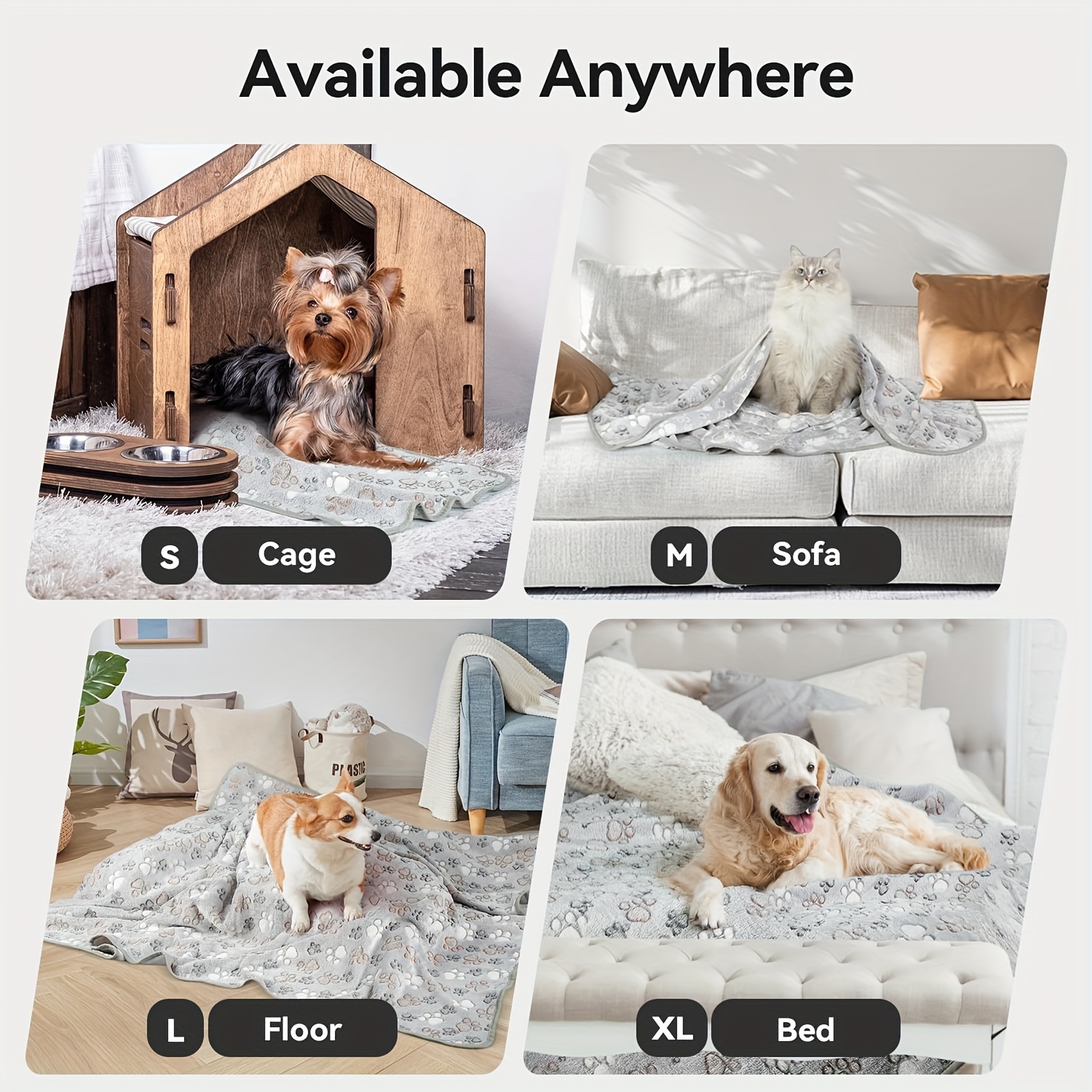 3-Pack Thickened Warm Pet Blankets with Paw Print Pattern