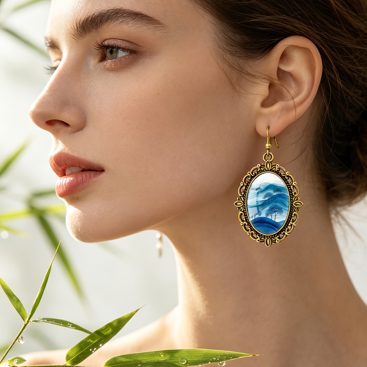 Blue and White Porcelain Fluid Blue Lone Tree Pattern Earrings