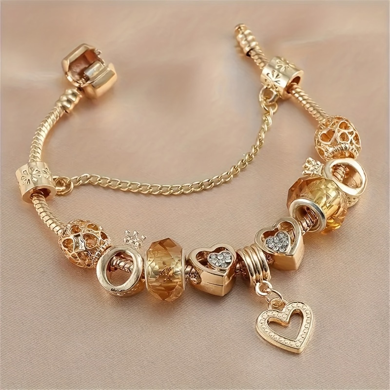 bracelet heart pendants beaded snake chain   versatile jewelry gift for women details 2