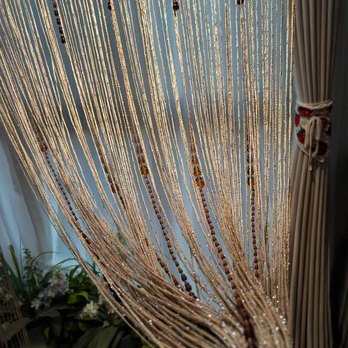 1pc beaded door curtain with gourd shaped beads light filtering partition for living room and bedroom handcrafted home decor light semi transparent polyester fabric curtains for living room