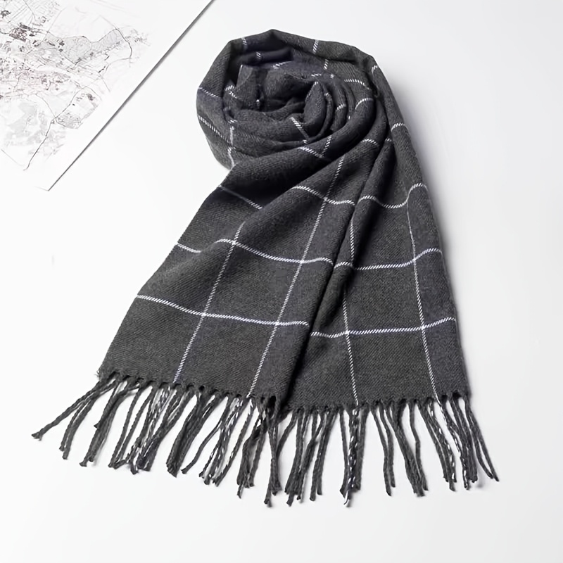 TEMU 1pc Unisex Striped Cashmere Neck Warmer Scarf, Suitable For Outdoor, Group Purchase, Travel, Gifts, Autumn Winter