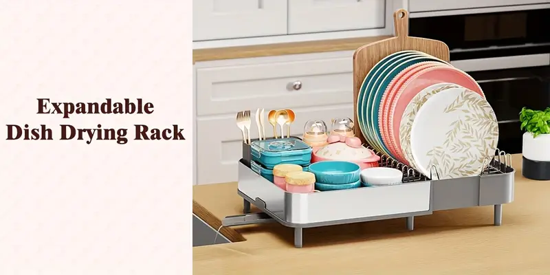extendable dish drying rack, stainless steel dish rack with dual parts, dish rack for kitchen counter, movable utensil drainer & adjustable drainage spout Product details 0