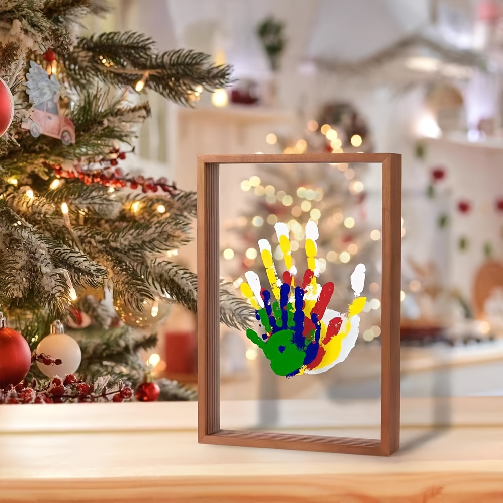Family Handprint Memory Frame with 4 Handprint Slots and 6 Non-Toxic Colors, Gift for Family and Mother’s Day, Available in Black, White, an