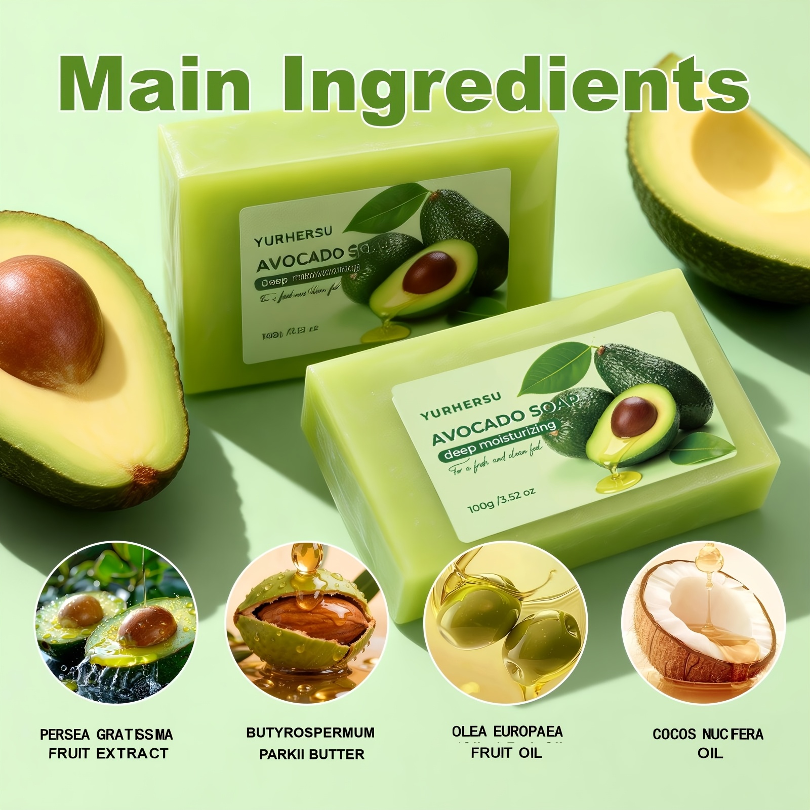 Avocado Soap Bar with Extract, 3-in-1 Cleanser