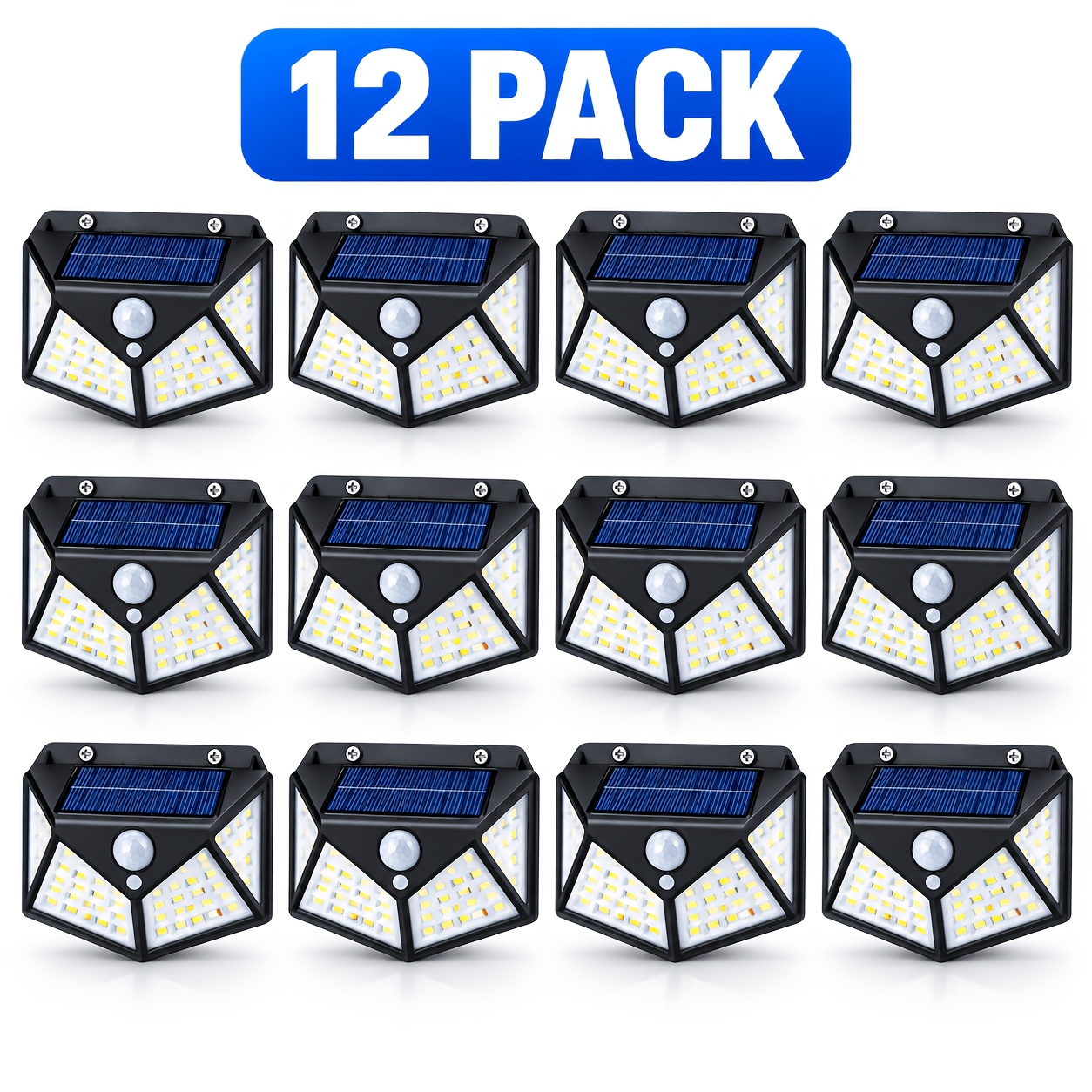 TEMU 6/12pcs Smart Solar Security Light Outdoor, 100 Led Sensor Light Pir Detection, 3 Lighting , Remote Control, Ip44, Solar Flood Light For Garage,