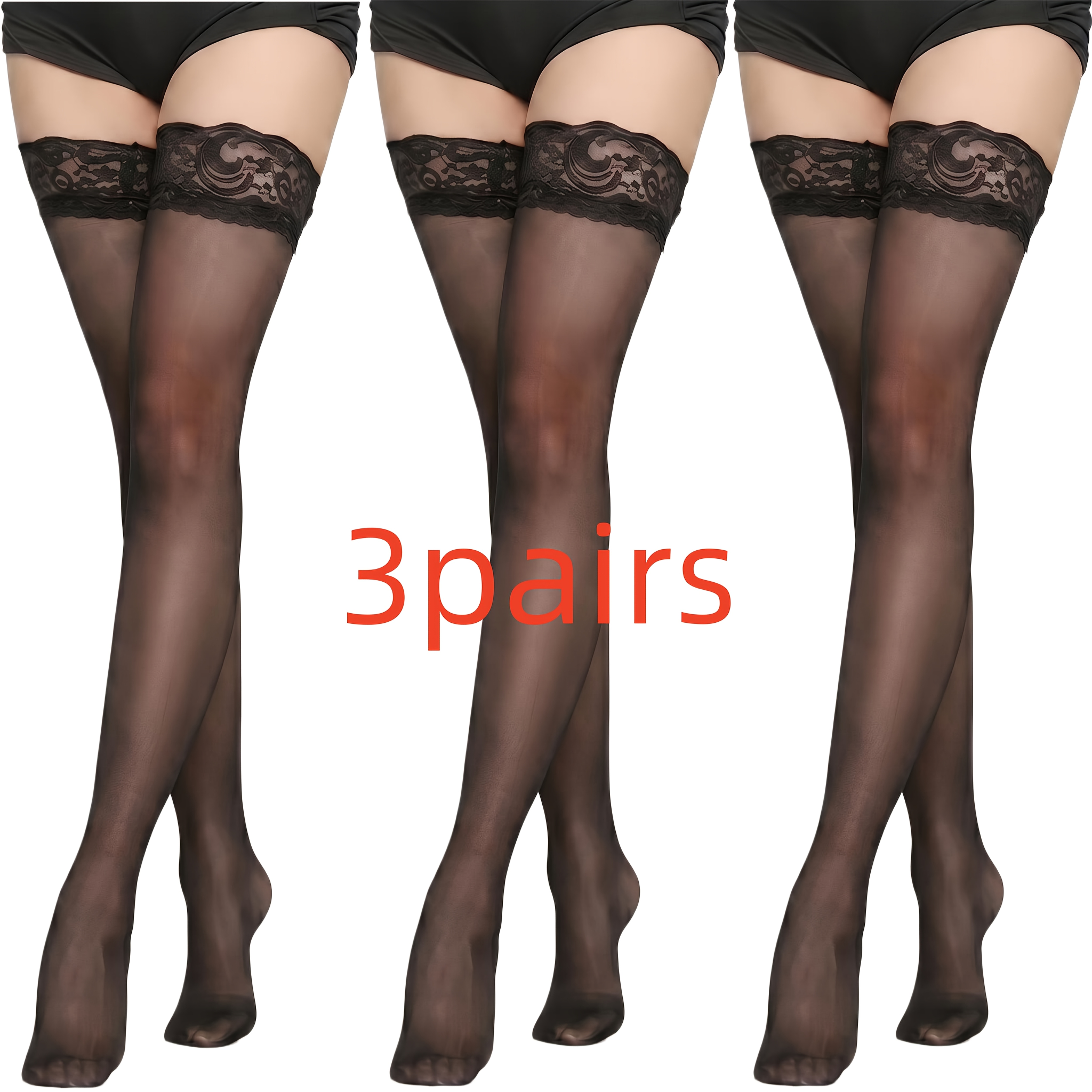 Image of 3 Pairs Fashionable Versatile Solid Color -the-knee Socks, Breathable Sheer Women's Long Socks - Suitable For Daily Wear, Ideal For : Mother's Day, Day, Father's Day, Music Festivals [0xl-2xl]