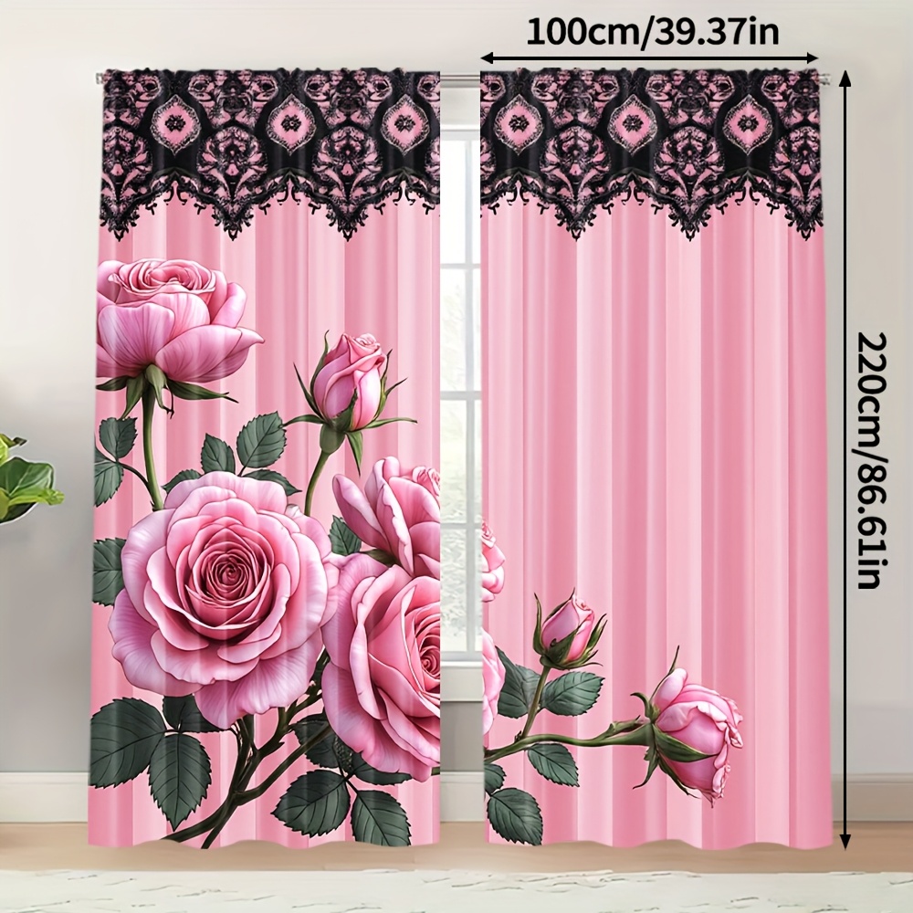 TEMU 2pcs, Green Leaves All Season Contemporary Curtains, Machine Washable Fabric, Suitable For Balcony, Bay Window, Home Decoration (without Rod)