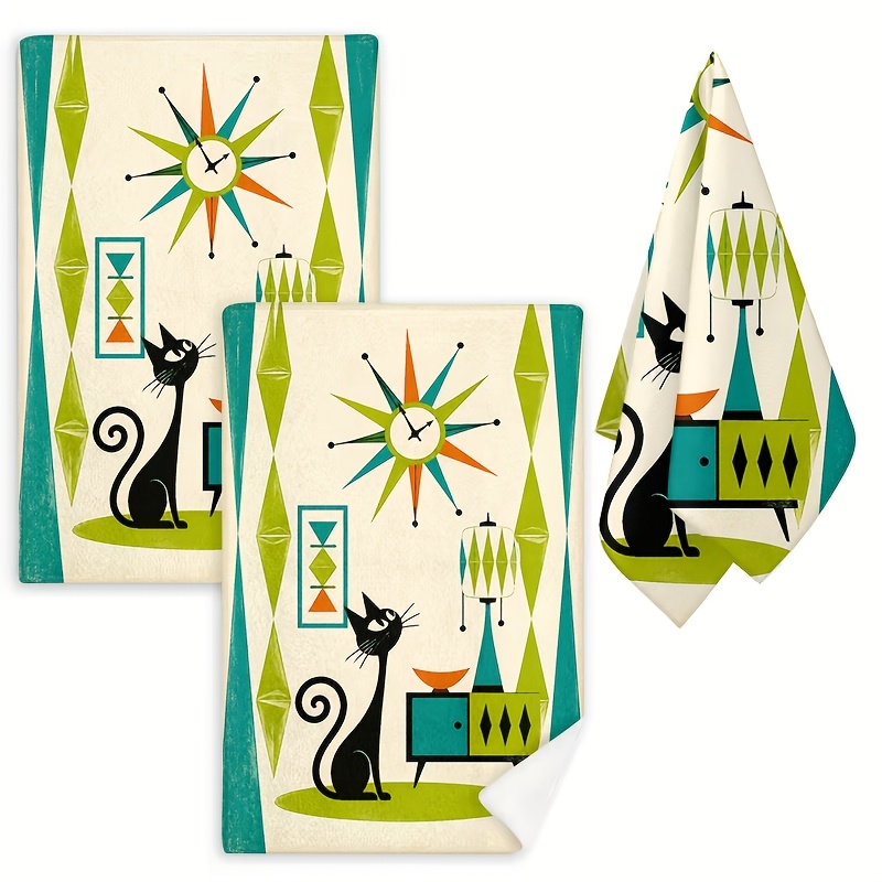 TEMU Cleaning Cloth 2pcs Kitchen Towel Set, Kitchen Cloth, Retro Towel Set, Essential Microfiber Material, , Absorbent Cloth, Towels, Suitable For