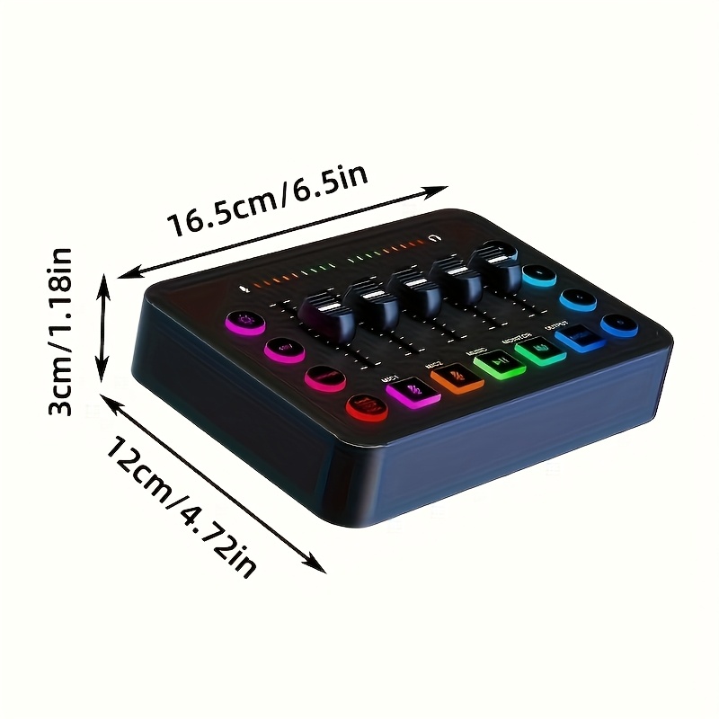 ميكسر لعبة، ميكسر بث مع واجهة ميكروفون XLR، ميكسر RGB للكمبيوتر مع تحكم في مستوى الصوت، 48 فولت للطاقة الخفية للاستخدام في البث/التسجيل/صوت الألعاب