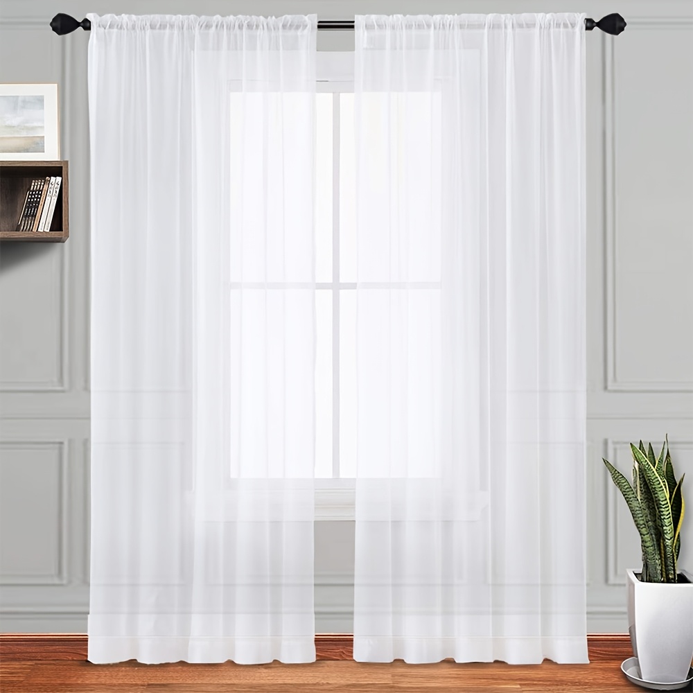 TEMU 1/2 Panel White Sheer Curtains Rod Pocket Window Sheer Voile Curtain Bedroom Decorative Curtian 140cmx213cm