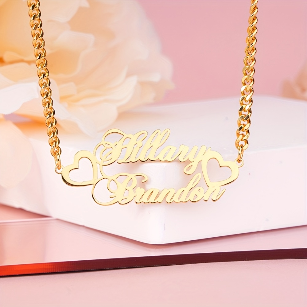 TEMU Custom Names Necklace Nameplate Personalized Custom Golden Plated 2 Names Necklace Jewelry Gift