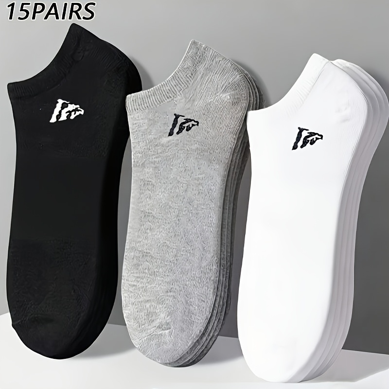 TEMU 15-pair Men's Spring/summer Ankle Socks, In Black, White, And Gray, Simple, Soft, And Versatile For Sports And Daily Wear