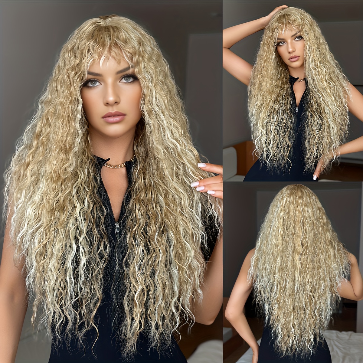 TEMU Akako Halloween Costume Wig, Long Curly Blonde Wig For Women, -resistant Wig For Daily Use And Parties