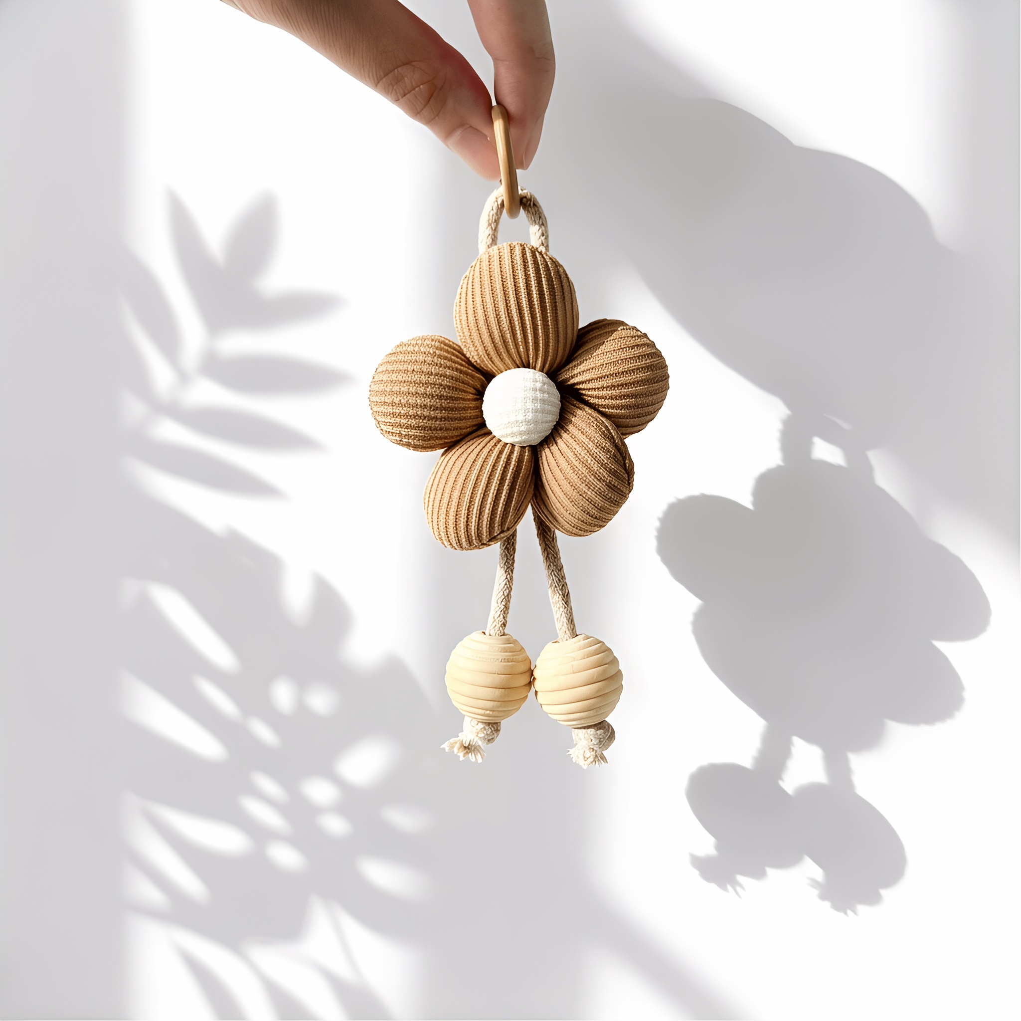 Image of 1pc Handmade Bohemian Style Wooden Bead Flower Keychain Decoration Accessory, Used For Wallets, Handbags, And Other Bag Decoration Pendants, A Great Gift, Exquisite Flower Decoration Accessory