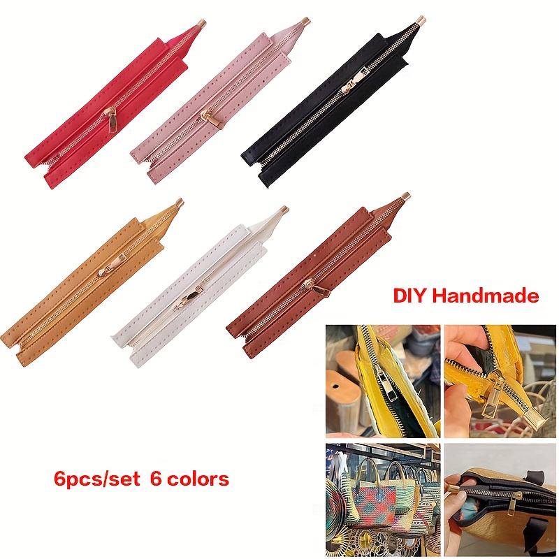 Image of 6pcs/set, 6-color Handmade Bag Zipper 24cm Pu Metal Tooth Zipper Woven Bag Additions, Wallet Making, Diy Wallet Making