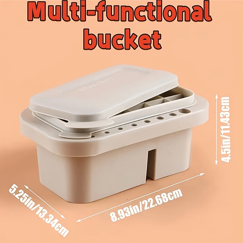 Image of [1pcs With Palette] 1pc Rectangular With Integrated Palette In Lid, 16 Hole Paint Brush Washer, Cleaner And Holder, 18 Palette Wells-clean, Dry, Store, Hold Artist Brushes-winter. New Year