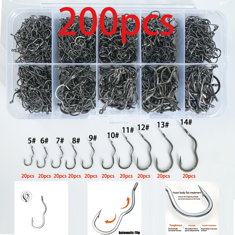 

Hadsu 200pcs High Carbon Steel Fishing Hooks With Ring 5-14 Automatic Flip Sharp For Carp Fishing Accessoriesoutdoor