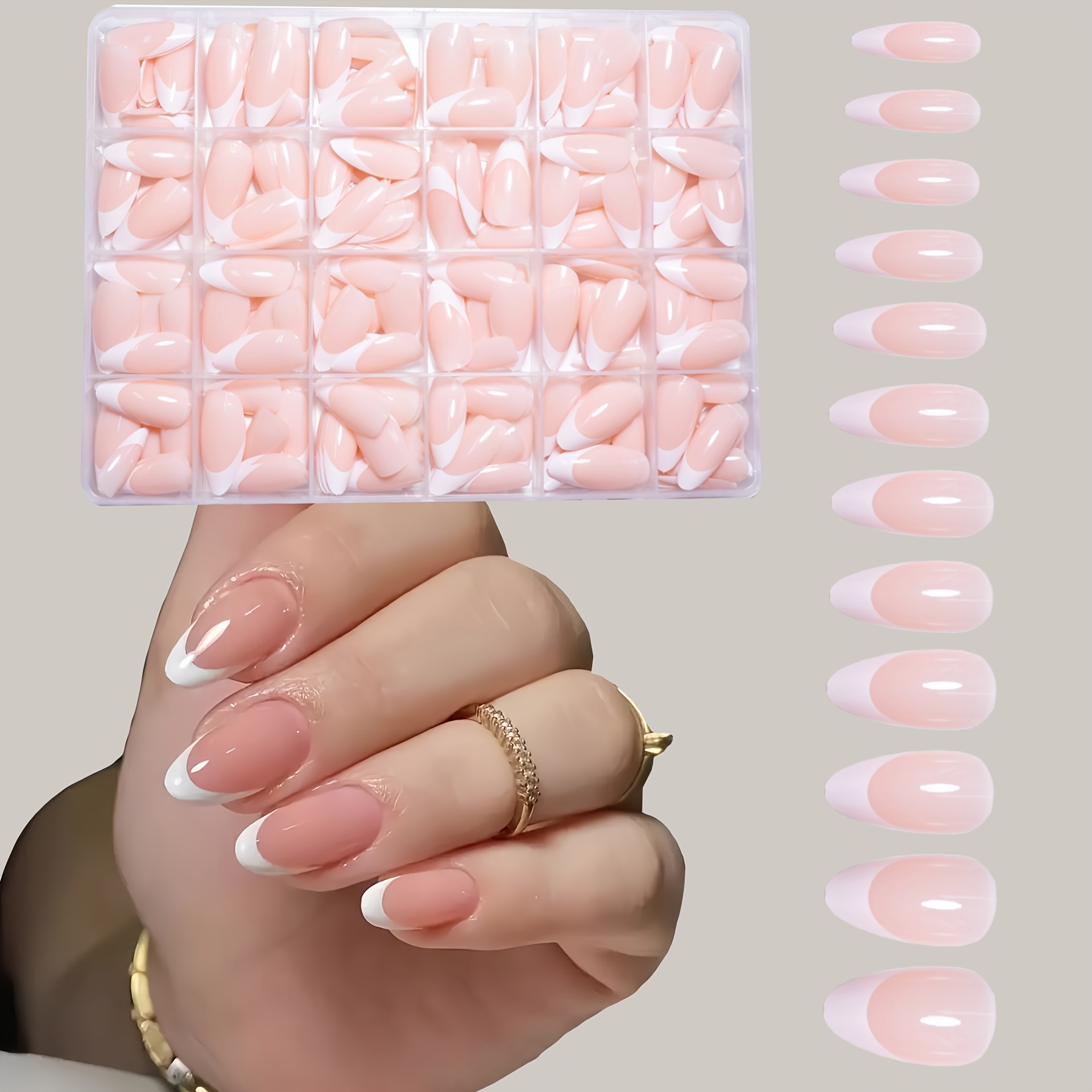 

576-piece Shaped Press-on Nail Set For Women And Girls, Pre- Fashion Colorblock Nail Kit With Mixed , Short Length, With French Design, With Storage Case