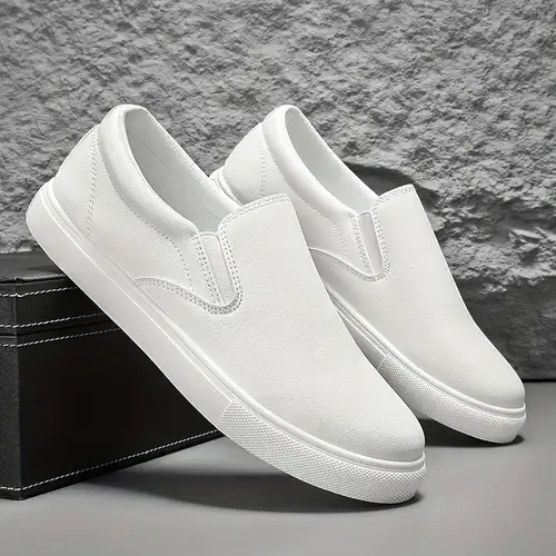 1 Pair *'S Slip-On Sneakers - * White & Black Minimalist Low-Top Shoes with Cushioned PVC Sole, Breathable PU Upper & Arch Support - * Indoor/Outdoor 1 Pair *'S Slip-On Sneakers - * White & Black Minimalist Low-Top Shoes with Cushioned PVC Sole, Breathable PU Upper & Arch Support - * Indoor/Outdoor