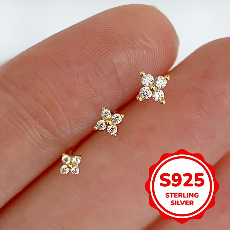 925 Sterling Silver Flower Drop Earrings with Cubic Zirconia