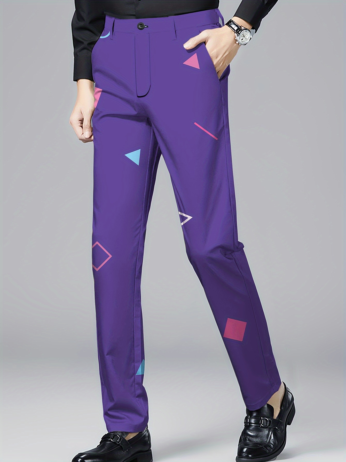 men's purple & white polka dot casual dress pants - - straight-leg office &  party trousers, regular fit with pockets, hand wash/ , formal trousers,  quality construction | High-quality & Affordable | Temu