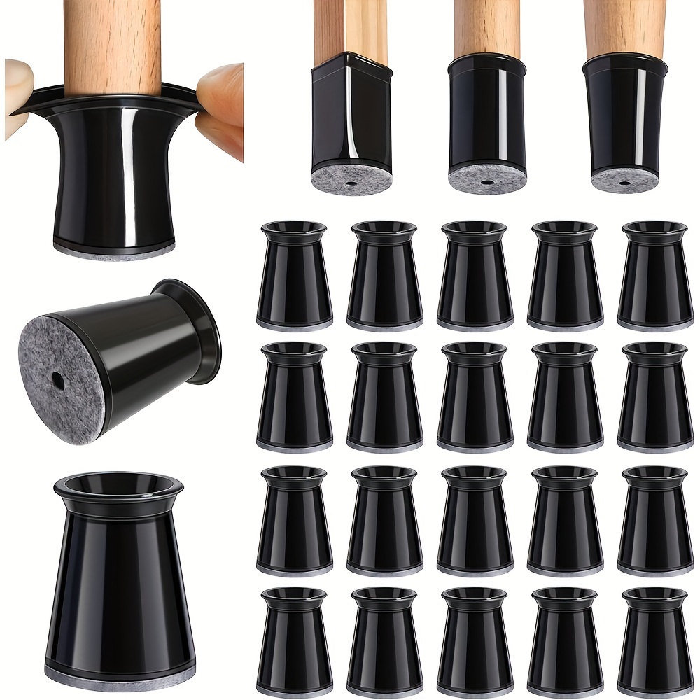 Image of 20pcs Set Of Chair Leg Floor Protectors - Scratch-proof Protection With Non-slip Felt Pads, On Round & Square Legs, Durable Material, Black & For Floor Safety