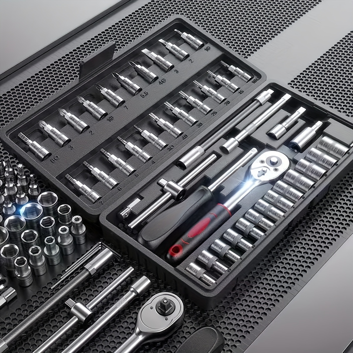 439pcs 46pcs wrench set   style you       household wrench socket tool kit with storage box portable toolbox for home auto repair durable socket drill bits high torque wrench set multifunctional combination hand tool set Product details 5